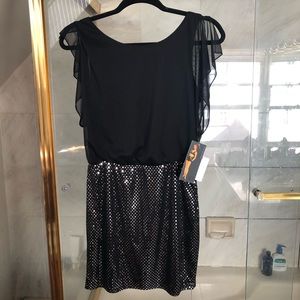 NWT Ruby Rox dress black with silver sequined skirt